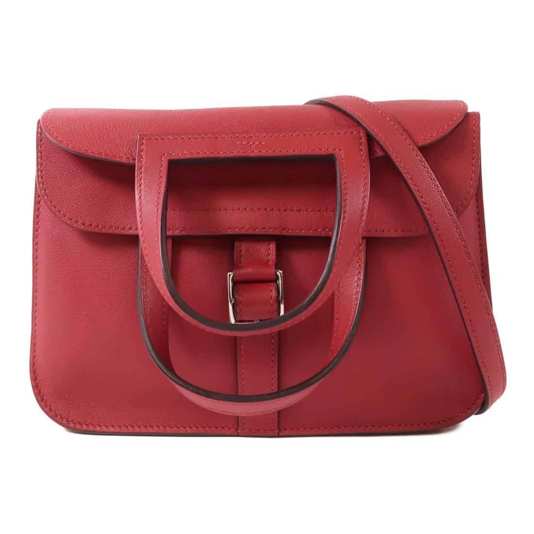 HERMES Swift Leather Mini Halzan Silver Hand-Turned Shoulder Bag Rouge Garance 2wayShoulder Bag (1 of 15)