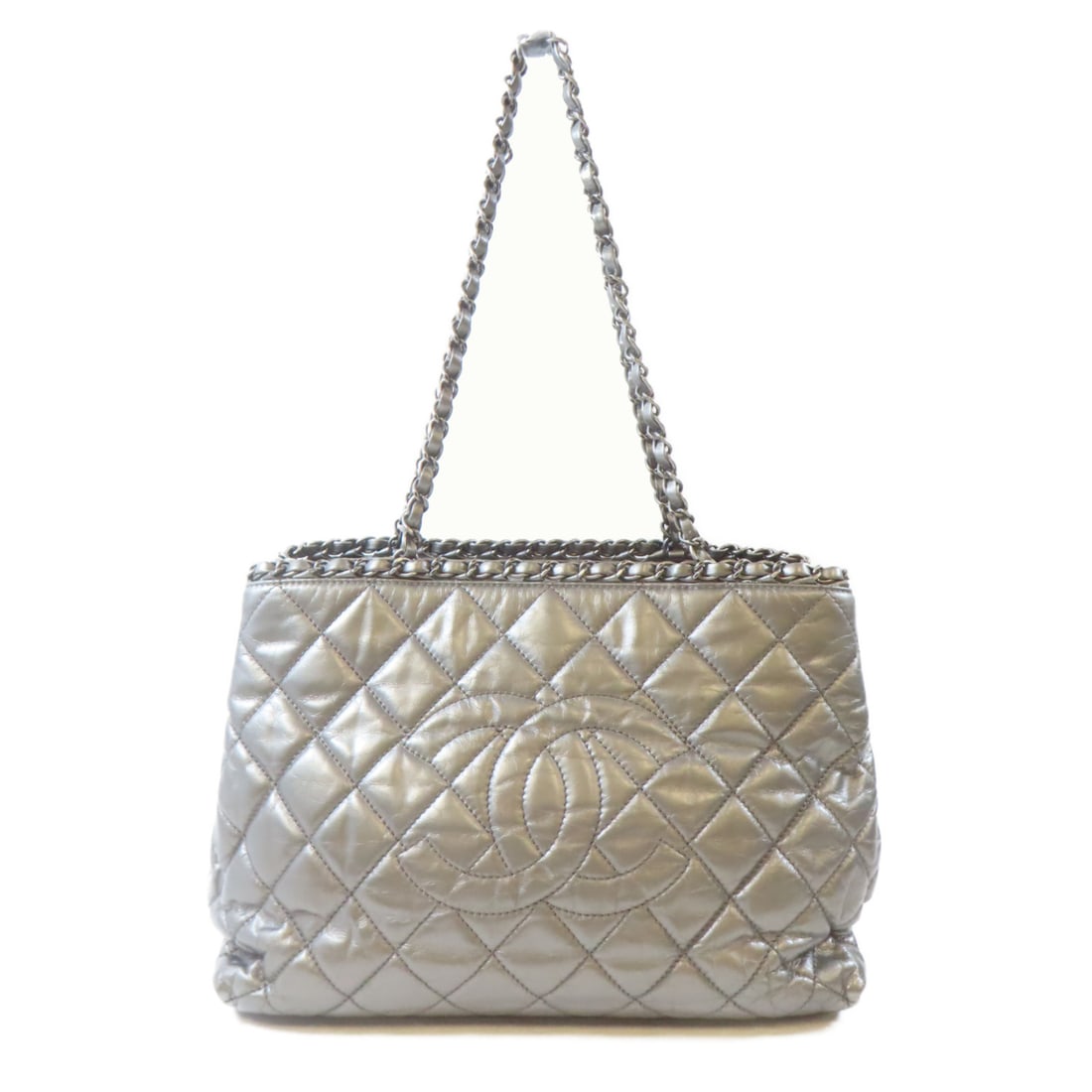 CHANEL Silver Silver Diamond-shaped cowhide leather Chain Shoulder Bag black and silver color (1 of 15)