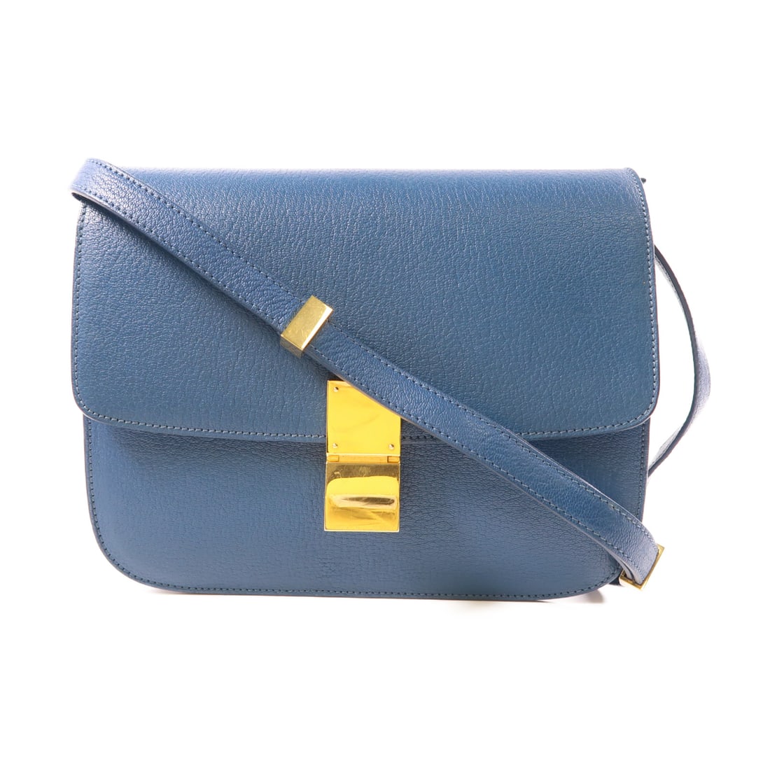 CELINE Cowhide Leather Classic Box Golden Shoulder Back Bag Blue Shoulder Bag Blue Blue Calfskin ( (1 of 13)