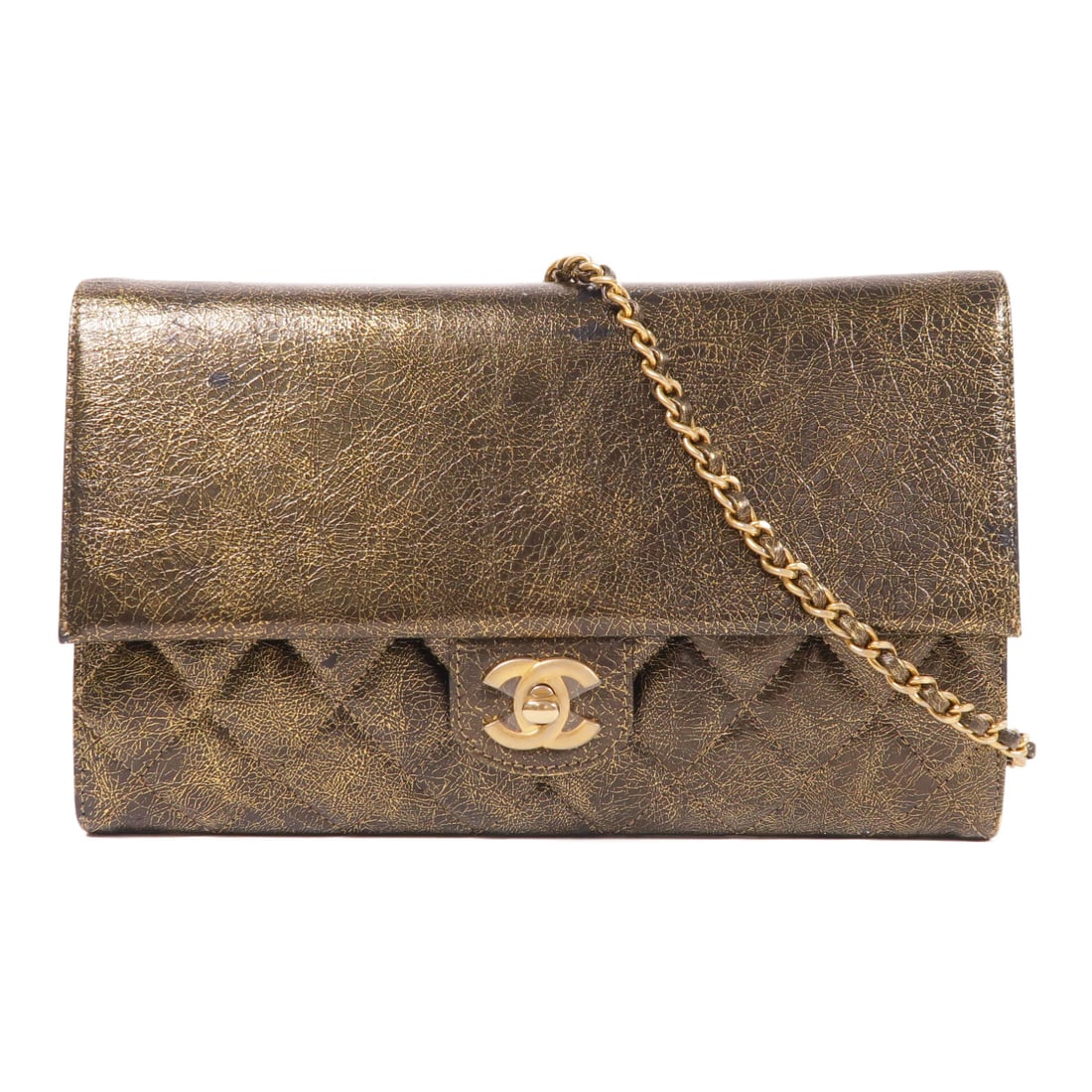 CHANEL Gold Gold Cowhide Leather Shoulder Bag Golden Cross Shoulder Back Bag Shoulder Bag Calf (1 of 14)