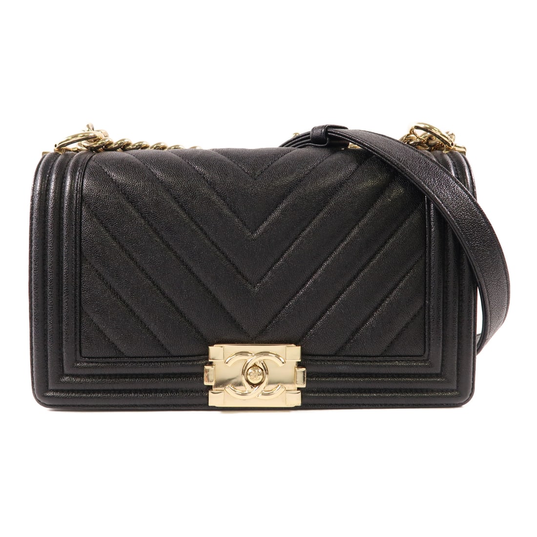 CHANEL Black Black Cowhide leather Boy 25 gold crossbody shoulder bag Shoulder Bag Calfskin (cowhid: Item Name: CHANEL Black Black Cowhide leather Boy 25 gold crossbody shoulder bag Shoulder Bag Calfskin (cowhid Brand: CHANEL Model No.: A67086 Size: x W:25cmH:13.5cm x D:6cm(W:9.8 inch x H:5.3 inch x