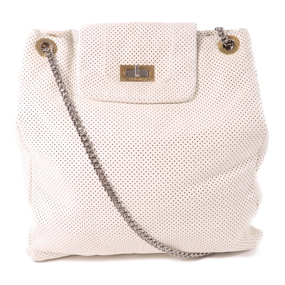 CHANEL White White Cowhide leather 2.55 silver crosshair shoulder bag Shoulder Bag Calfskin (c (1 of 14)