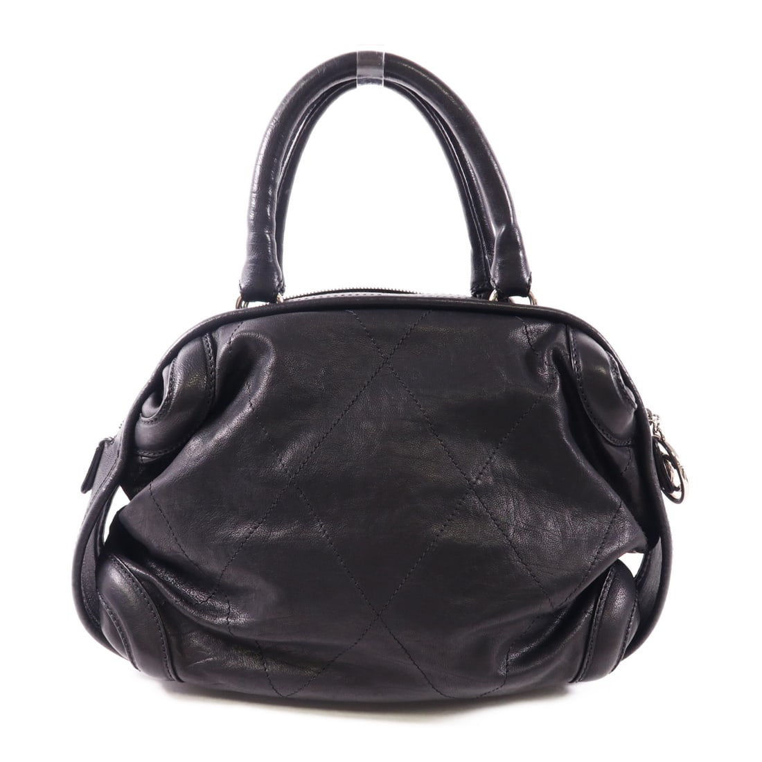 CHANEL Black Black Cowhide Leather Hand Bag Ginpaku Handmade Bag Handbag Calfskin (cowhide) (1 of 15)