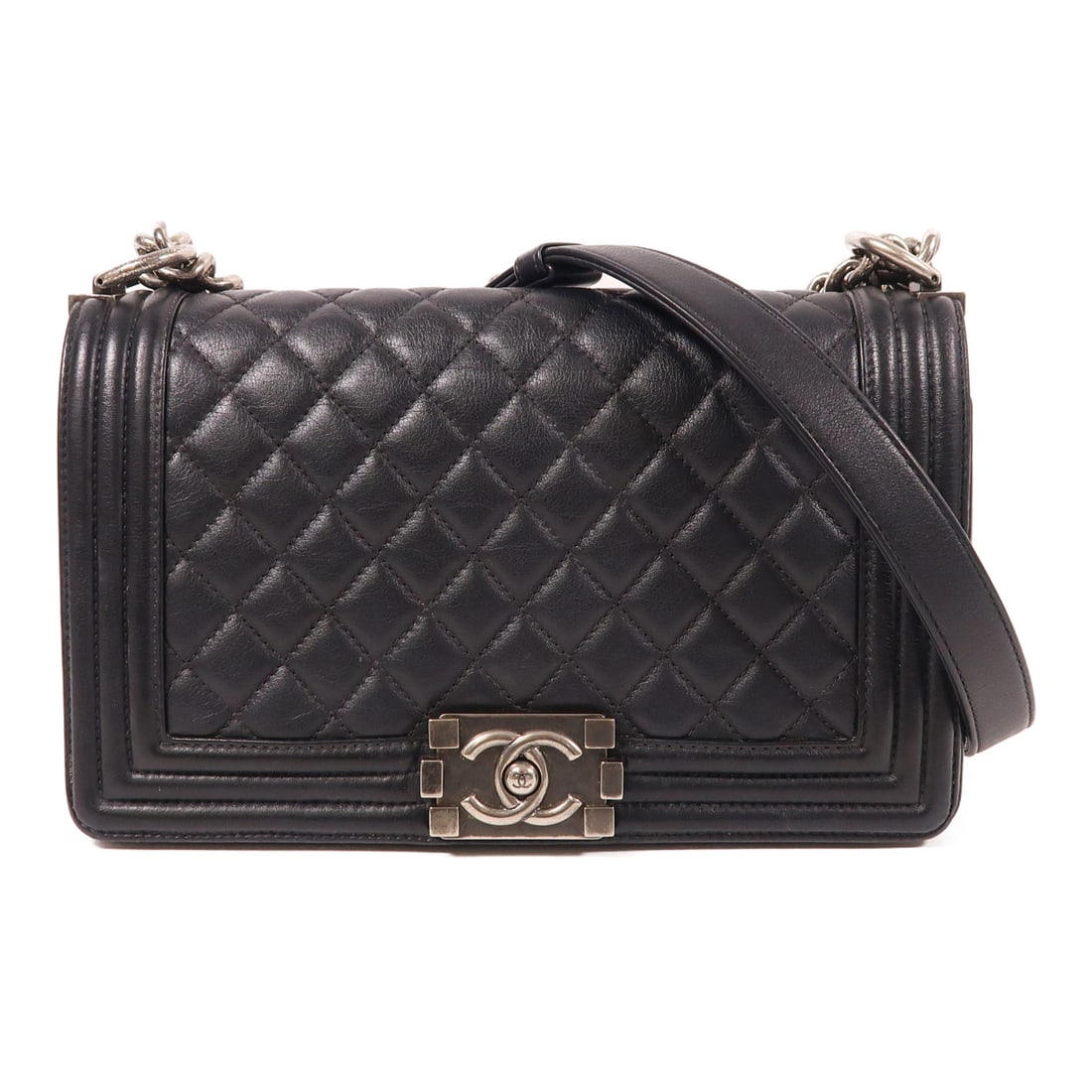 CHANEL Black Black Sheepskin Leather Boy 25 Crossbody Shoulder Back Bag Shoulder Bag Lambskin (shee (1 of 13)