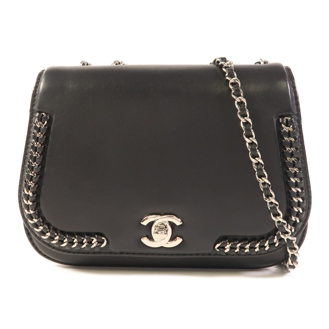 CHANEL Black Black Sheepskin Leather Chain Shoulder Silver Chain Shoulder Back Bag Shoulder Bag (1 of 16)