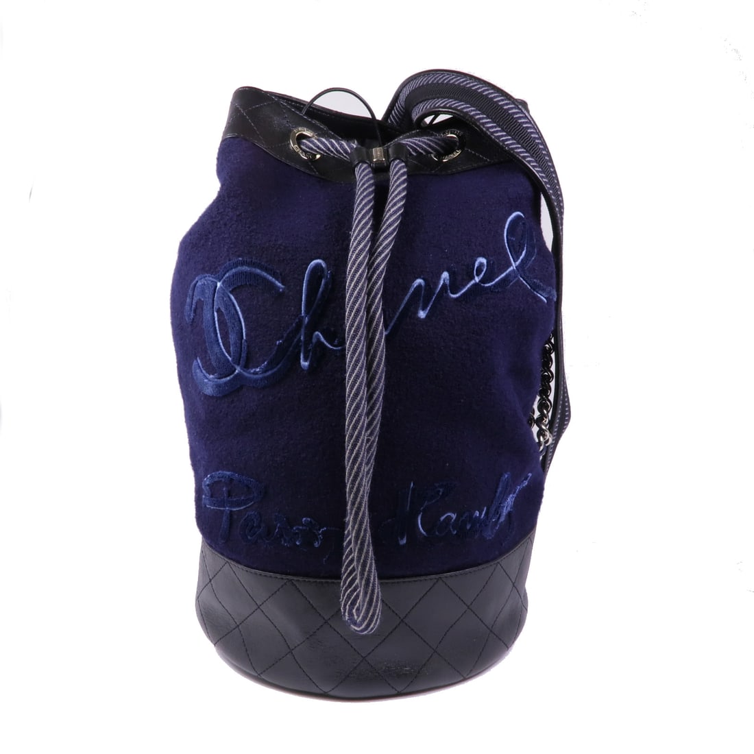 CHANEL Navy Blue Wool Backpack Silver Shoulder Back Bag Ruck Daypack wool: Item Name: CHANEL Navy Blue Wool Backpack Silver Shoulder Back Bag Ruck Daypack wool Brand: CHANEL Model No.: Size: x W:23.5cmH:41.5cm x D:23.5cm(W:9.3 inch x H:16.3 inch x D:9.3 inch )Handle?25cm(9.8