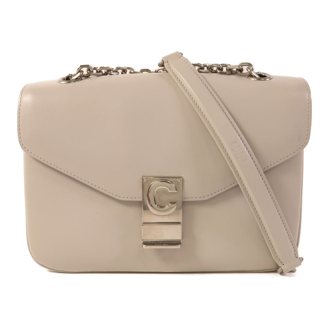 CELINE Cowhide Leather Medium C Crossbody Shoulder Back Bag Shoulder Bag Gray Grey Calfskin: Item Name: CELINE Cowhide Leather Medium C Crossbody Shoulder Back Bag Shoulder Bag Gray Grey Calfskin (cowhide) 187253BFB Brand: CELINE Model No.: 187253BFB Size: x W:21.5cmH:15cm x D:7cm(W:8.5 inch