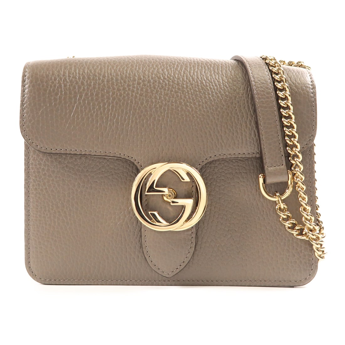 GUCCI Cowhide Leather Interlock Golden Shoulder Back Bag Shoulder Bag Gray Grey Calfskin (cow (1 of 13)