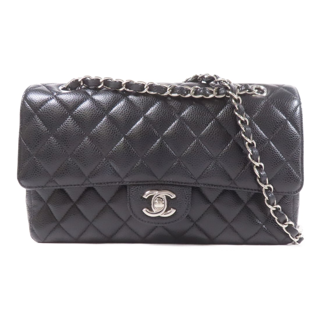 CHANEL Black Black Cowhide Leather Classic 25 Silver Crossbody Shoulder Back Bag Shoulder Bag (1 of 14)