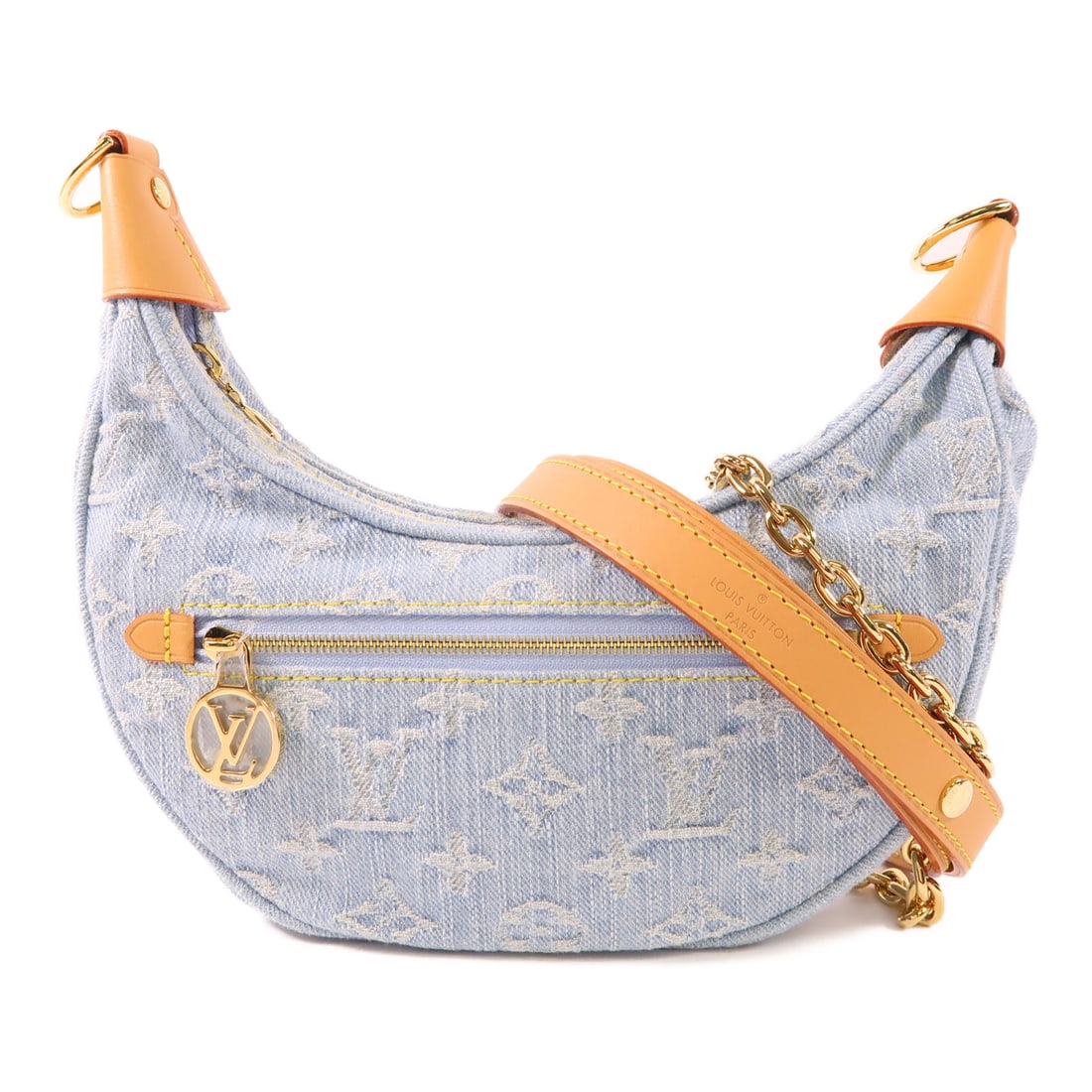 LOUIS VUITTON Monogram Denim Loop Golden Cross Shoulder Back Bag Blue Denim 2wayShoulder Bag M2484 (1 of 15)
