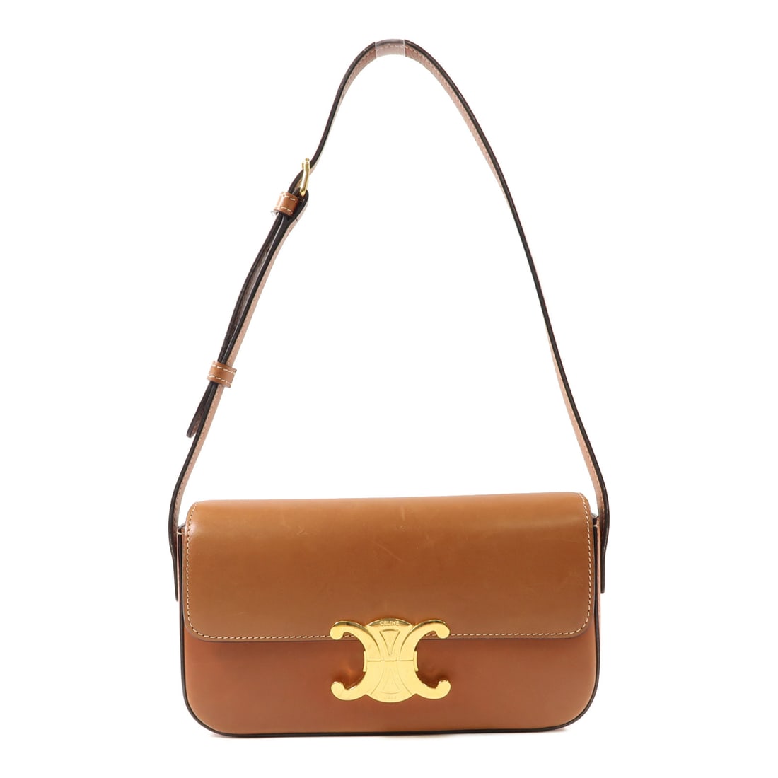 CELINE Cowhide Leather Shoulder Bag Golden Shoulder Back Bag Palm Color Shoulder Bag Brown Br (1 of 20)