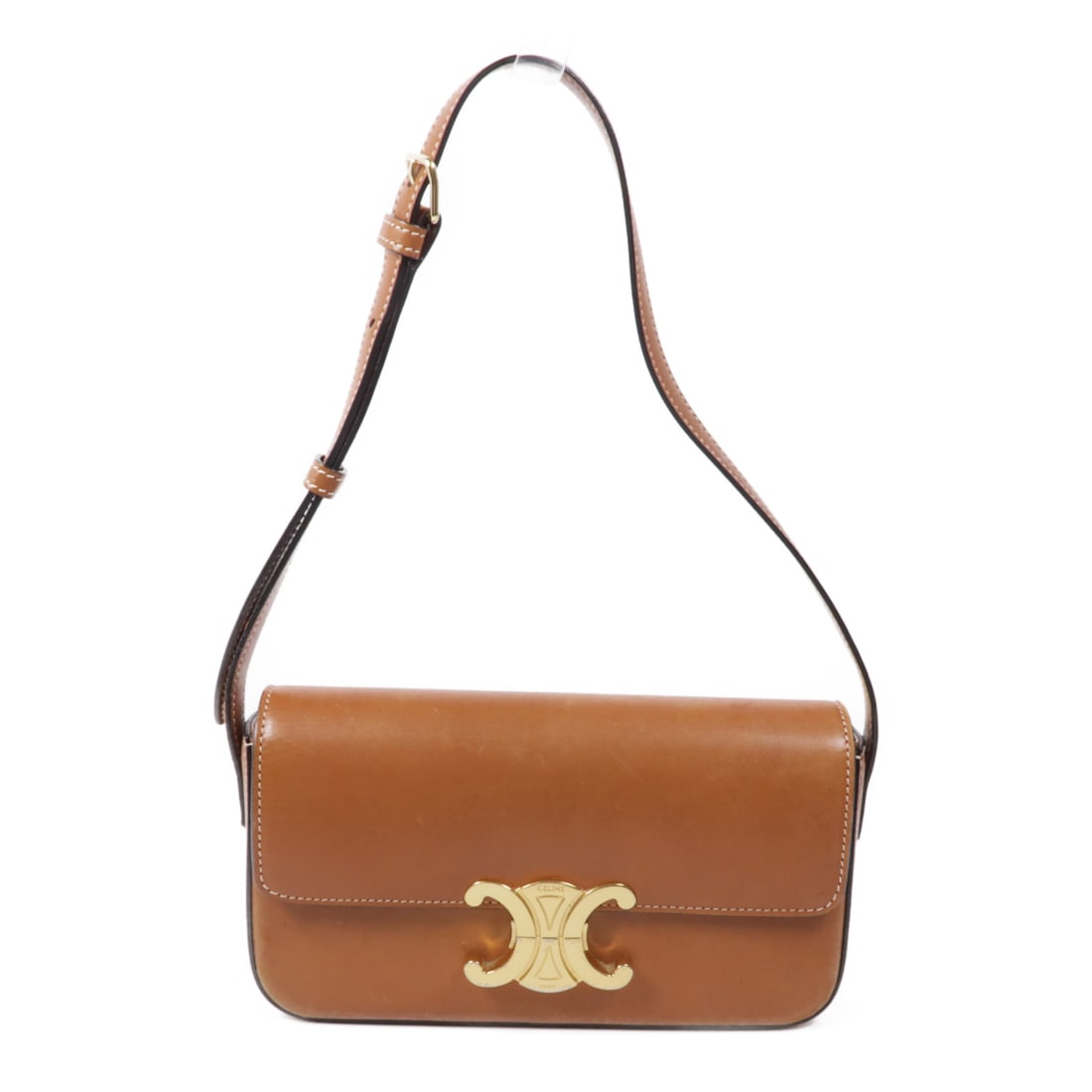 CELINE Cowhide Leather Claude Bag Golden Shoulder Back Bag Shoulder Bag Brown Brown Calfskin (cowh (1 of 15)