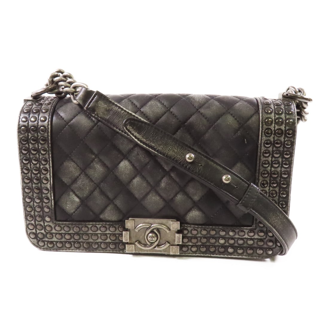 CHANEL Black Black Cowhide leather Boy 25 silver crosshair shoulder bag Shoulder Bag Calfskin (co (1 of 17)