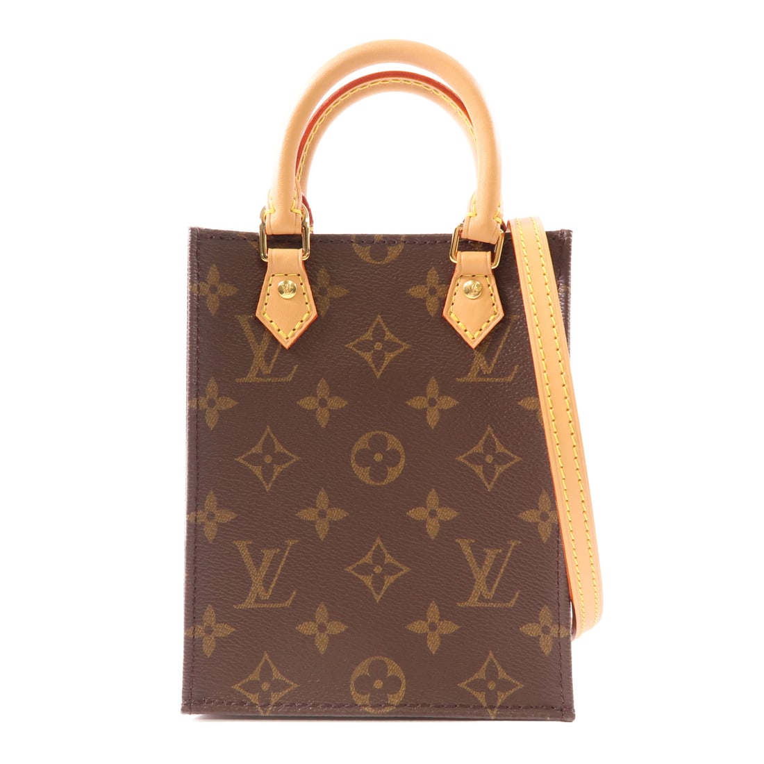 LOUIS VUITTON [Special Offer] Monogram Petit Sac Plat Gold Buckle Handmade Shoulder Bag Brown Brown (1 of 13)