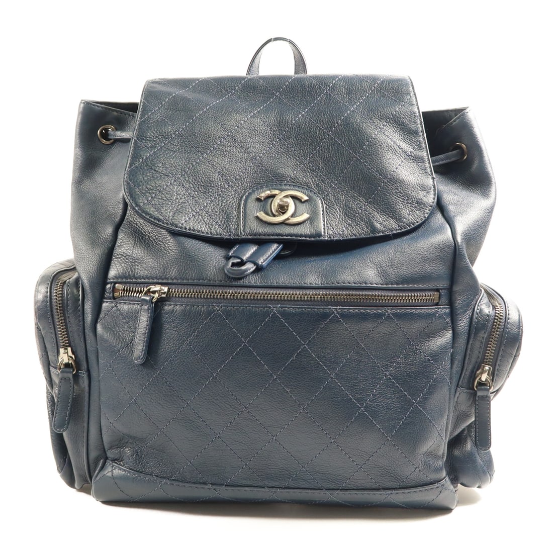CHANEL Navy Navy Cowhide Leather Backpack Ginpaku Backpack Rucksack Backpack Calfskin (cowhide) (1 of 13)