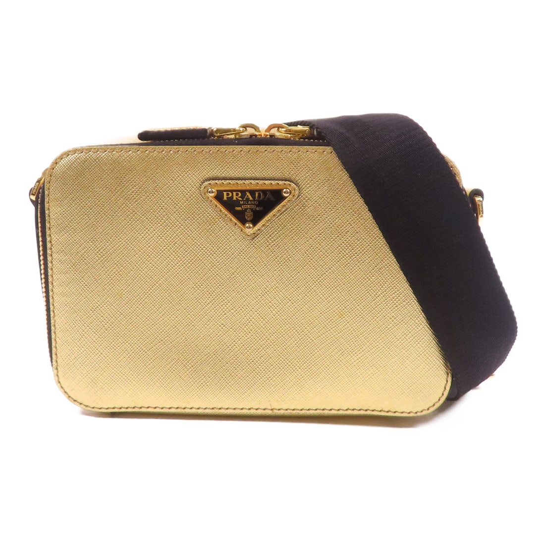 PRADA Cowhide Leather Brique Bag Golden Shoulder Back Bag Shoulder Bag Gold Gold Calfskin (cowhide (1 of 17)