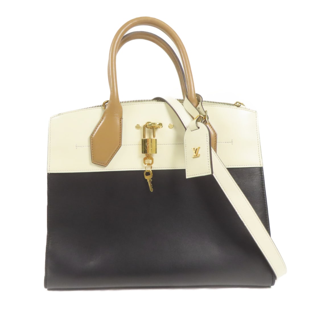 LOUIS VUITTON Cowhide Leather City Steamer Hand-Turn Shoulder Bag Black White Black/White (1 of 14)