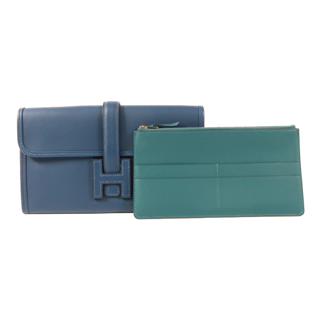 HERMES Swift Leather Jige Duo Ginpaku Long Chain Packing Bleu Brighton Bifoldpurse Blue brighton (1 of 13)
