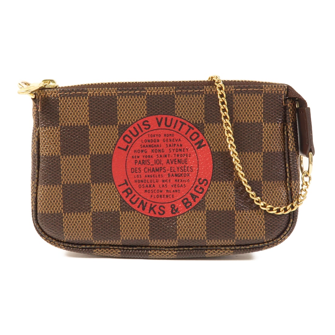 LOUIS VUITTON Damier Mini Pochette gold handmade bag Brown Brown Accessory pouch (with handle) (1 of 14)