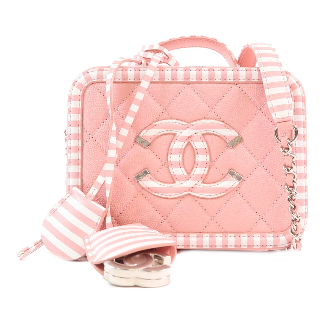 CHANEL Pink White Pink/White Cowhide Leather Vanity Case Ginko Hand-Handed Shoulder and Back Bag (1 of 14)