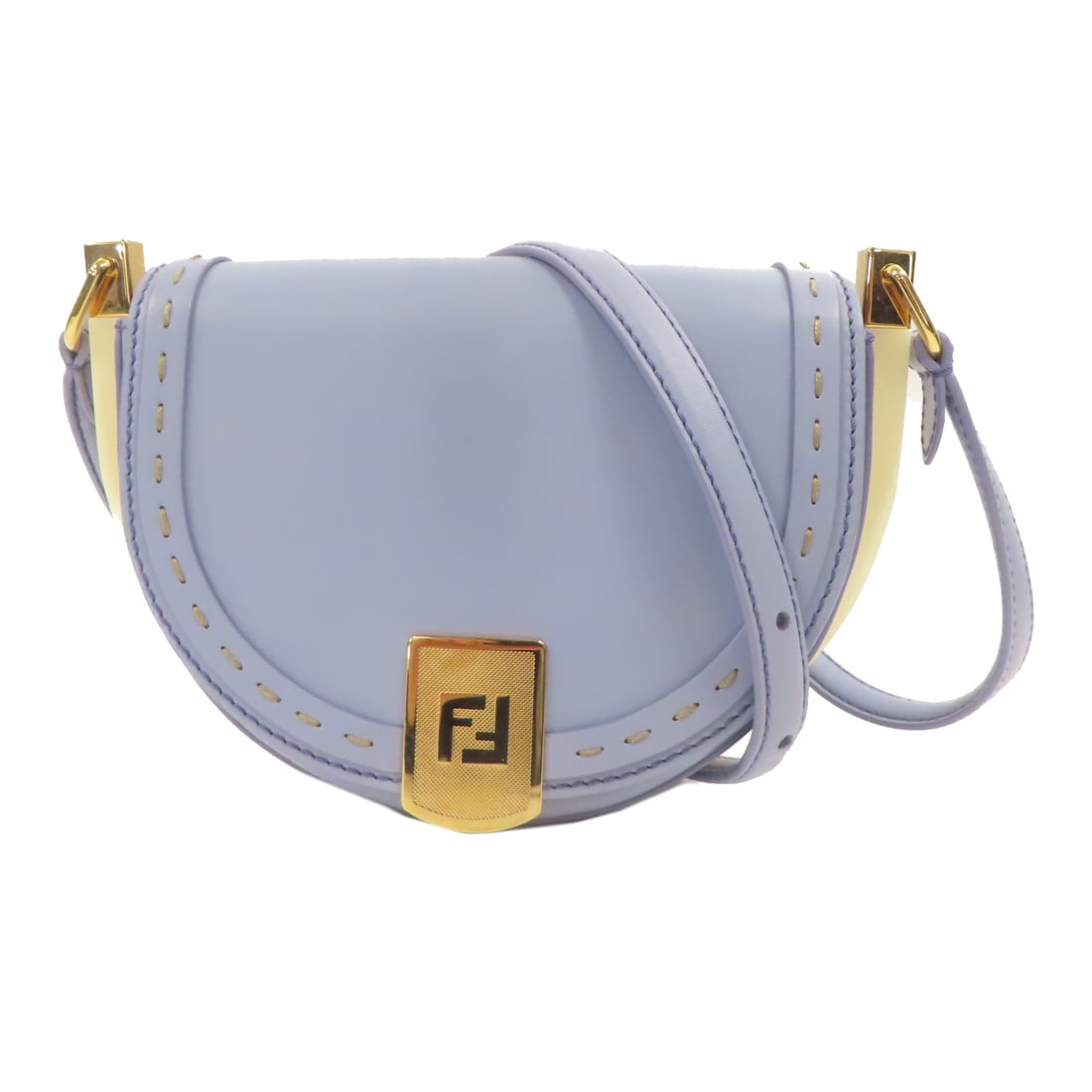 FENDI Cowhide Leather Moonlight Golden Shoulder Back Bag Indigo Color Shoulder Bag Blue Blue Calfs (1 of 13)