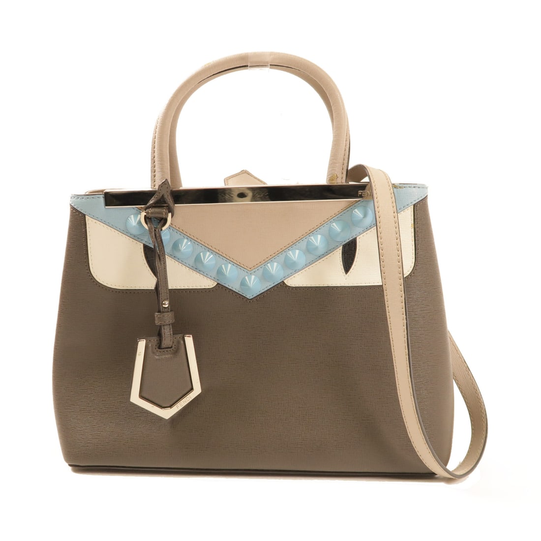 FENDI Cowhide Leather Petite 2 Jours Hand-Handed Shoulder Bag Gray 2wayShoulder Bag Gray Blac (1 of 11)