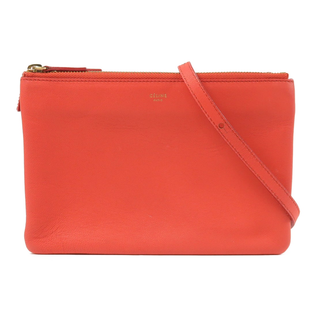 CELINE Sheepskin leather Trio gold chest bag Shoulder Bag Red Red Lambskin (sheep leather) (1 of 13)