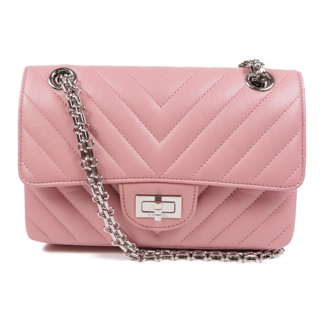 CHANEL Pink Pink Cowhide Leather Mini 2.55 Silver Cross Shoulder Back Bag Shoulder Bag Calfski (1 of 15)