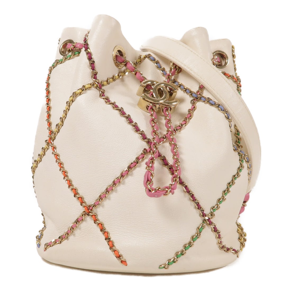 CHANEL White White Sheepskin Leather Chain Shoulder Golden Chain Shoulder Back Bag Shoulder Ba (1 of 13)