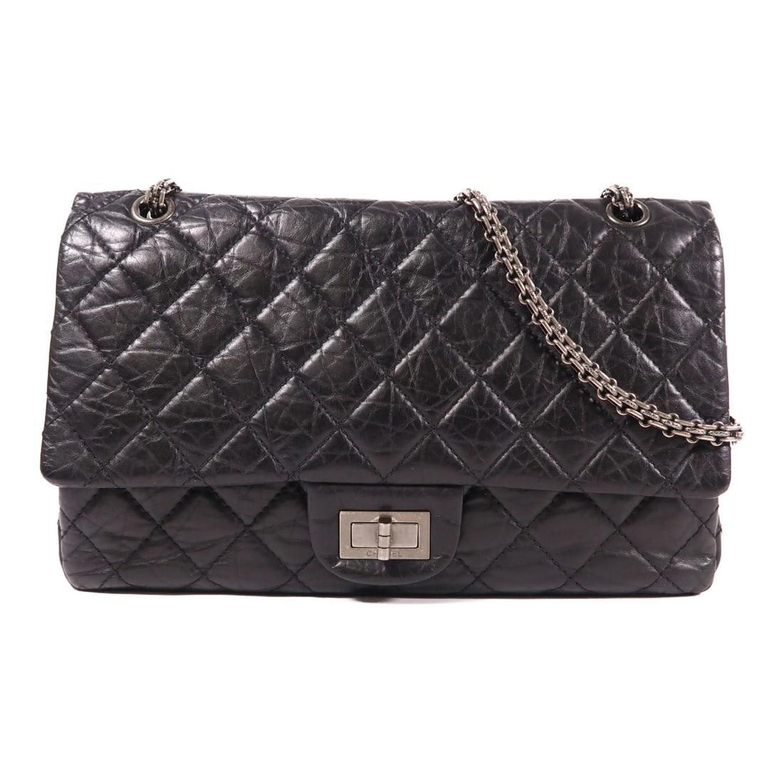 CHANEL Black Black Cowhide leather 2.55 Jumbo silver cross shoulder bag Shoulder Bag Calfskin ( (1 of 15)