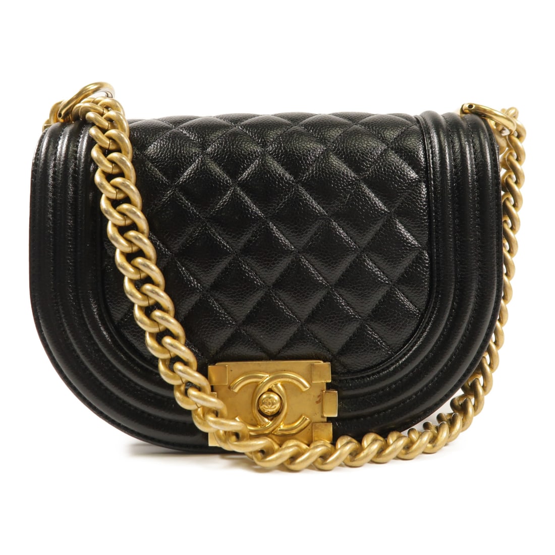 CHANEL Black Black Cowhide Leather Boy Golden Shoulder Back Bag Shoulder Bag Calfskin (cowhide) A (1 of 13)