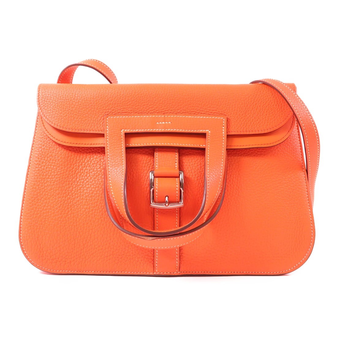 HERMES Clemence Leather Halzan 31 Silver Hand-Handed Bag for Shoulders and Backs Orange Poppy 2 (1 of 13)