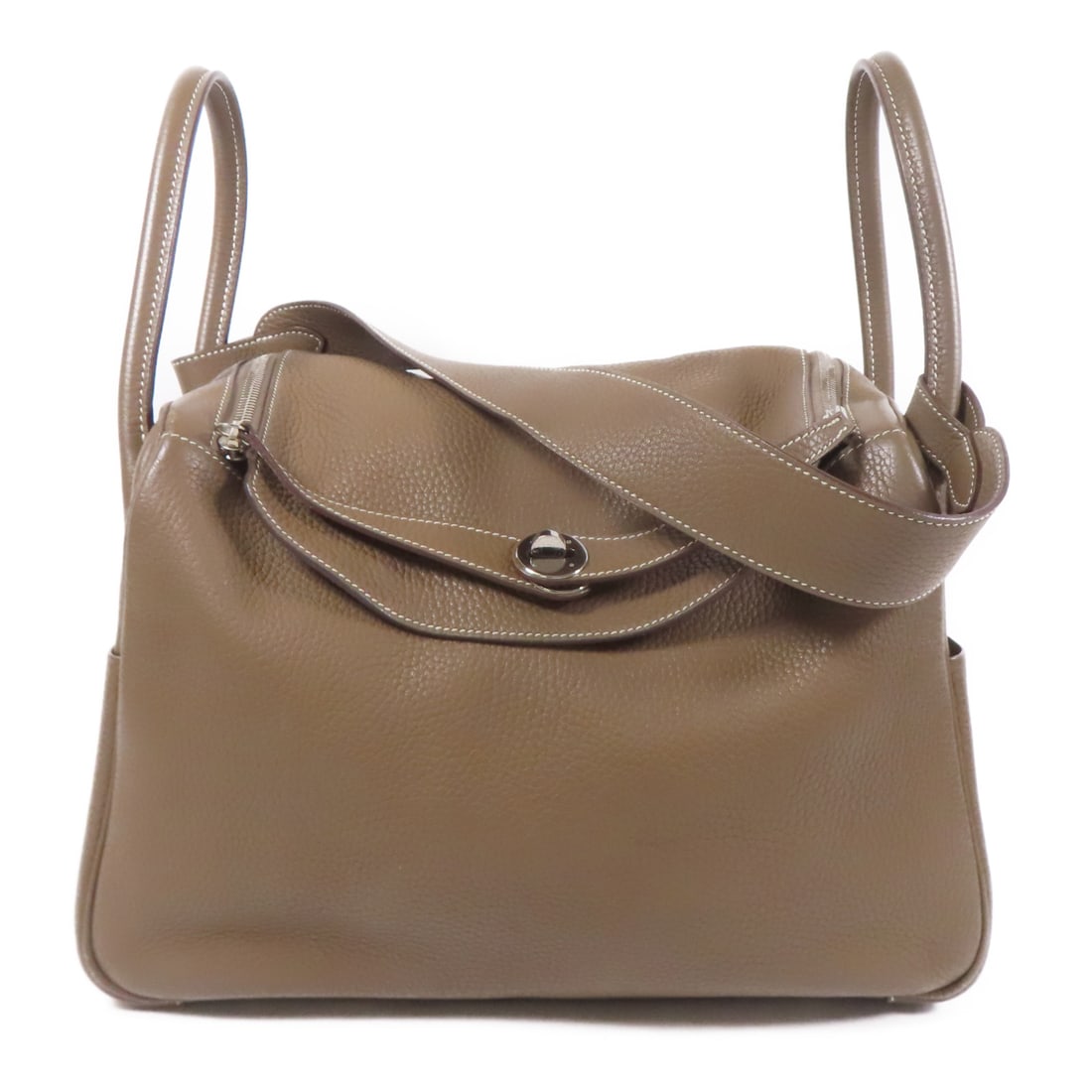 HERMES Clemence leather Lindy 34 silver hand-turned shoulder and back bag Etoupe 2wayShoulder Bag (1 of 14)