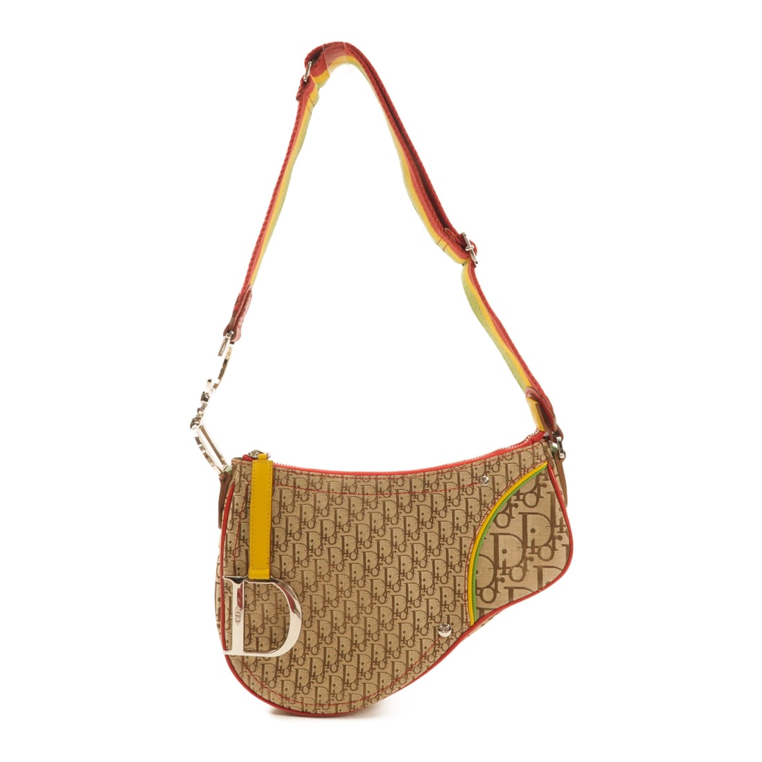 Dior Canvas Saddle Zip Rasta Silver Shoulder Bag Shoulder Bag Brown Red Brown/Red canvas (1 of 12)