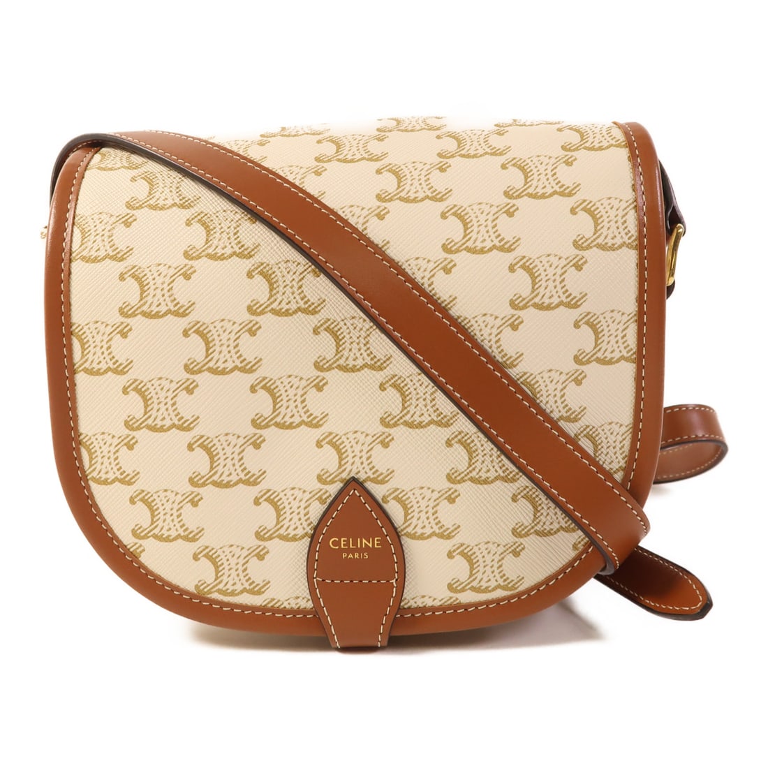 CELINE Painted Canvas Medium Folco In Triomphe Gold Shoulder Bag Shoulder Bag White Brown White PVC: Item Name: CELINE Painted Canvas Medium Folco In Triomphe Gold Shoulder Bag Shoulder Bag White Brown White PVC coated canvas 191 Brand: CELINE Model No.: 191502BZJ.01BC Size: x W:18cmH:15.5cm x D:8.5c