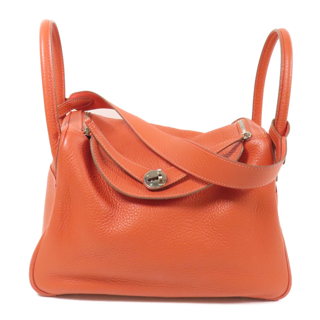 HERMES Clemence Leather Lindy 30 Silver Hand-Handed Bag for Shoulders and Backs Potiron/Feu 2wa (1 of 14)