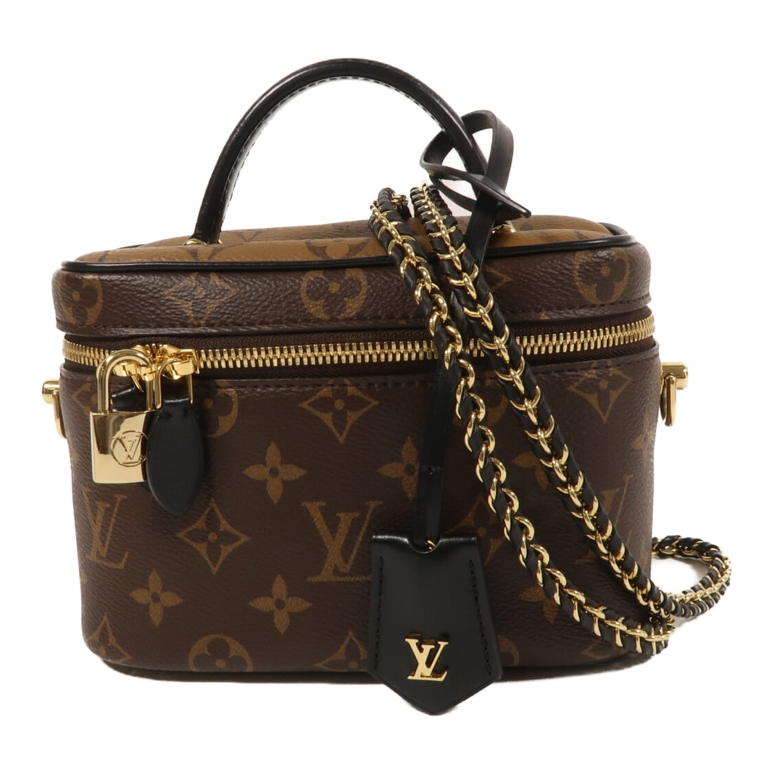 LOUIS VUITTON Monogram Reverse Vanity PM Gold Hand-Handed Bag for Shoulders and Backs Palm Col: Item Name: LOUIS VUITTON Monogram Reverse Vanity PM Gold Hand-Handed Bag for Shoulders and Backs Palm Col Brand: LOUIS VUITTON Model No.: M45165 Size: x W:18cmH:13cm x D:10.5cm(W:7.1 inch x H:5.1 inch