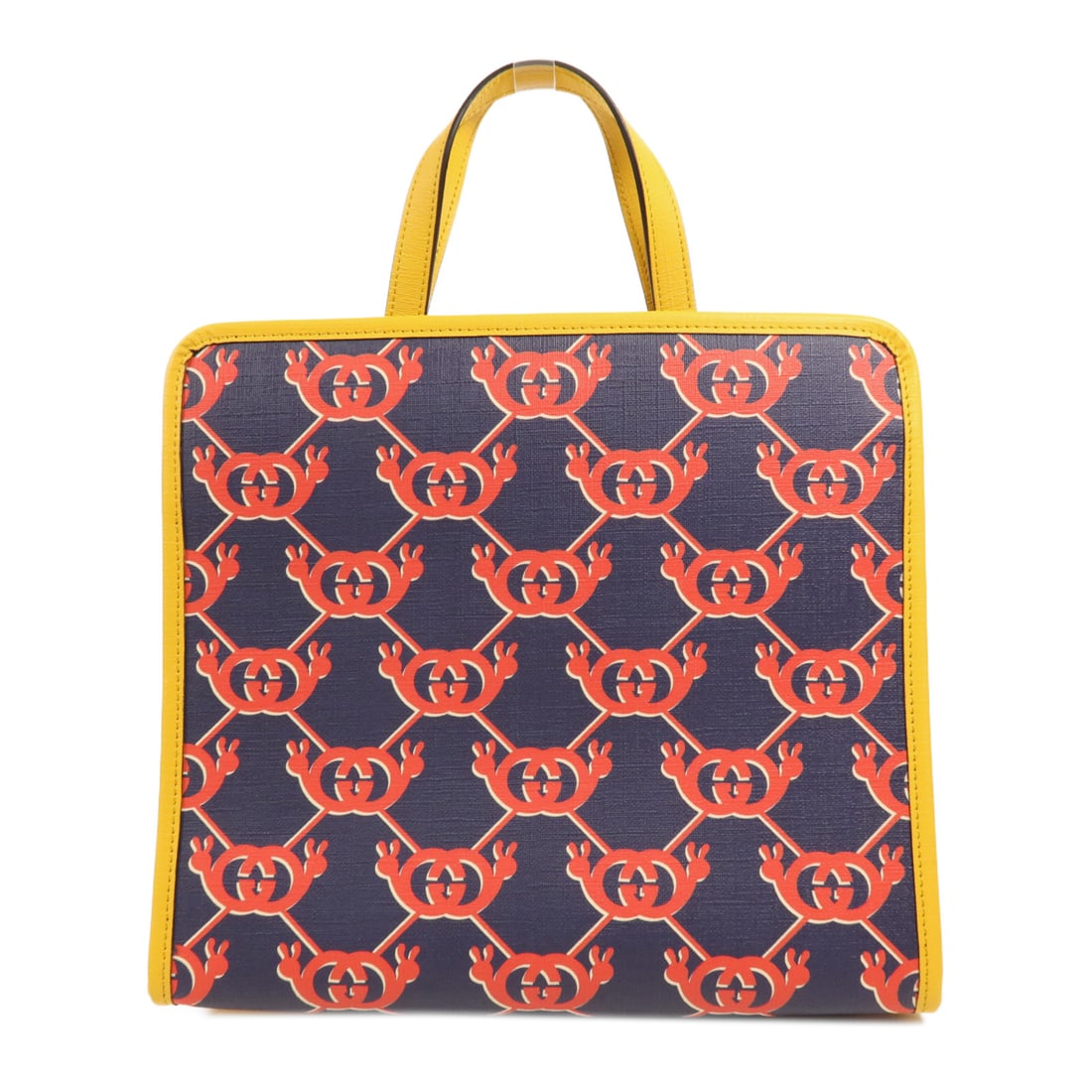 GUCCI Painted canvas Children's Ginpaku handmade bag Handbag Blue Red Blue/Red/Yellow PVC coated: Item Name: GUCCI Painted canvas Children's Ginpaku handmade bag Handbag Blue Red Blue/Red/Yellow PVC coated canvas 605614 FABBS Brand: GUCCI Model No.: 605614 FABBS Size: x W:28cmH:24.5cm x D:9cm(W:11