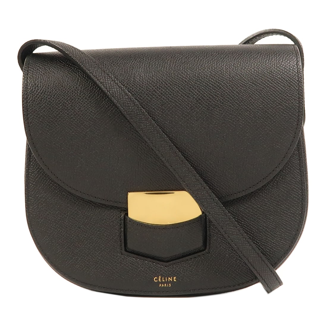 CELINE Cowhide leather Trotteur Small golden shoulder bag Shoulder Bag Black Black Calfskin (1 of 17)