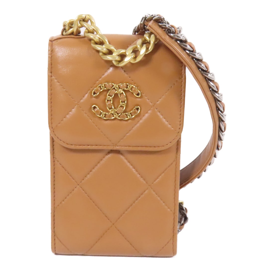 CHANEL Brown Brown Sheepskin Leather 19 Phone Holder Hand-Turned Shoulder and Back Bag 2wayShoulder: Item Name: CHANEL Brown Brown Sheepskin Leather 19 Phone Holder Hand-Turned Shoulder and Back Bag 2wayShoulder Bag Lambskin (sheep Brand: CHANEL Model No.: Size: x W:10cmH:17cm x D:3.5cm(W:3.9 inch x 