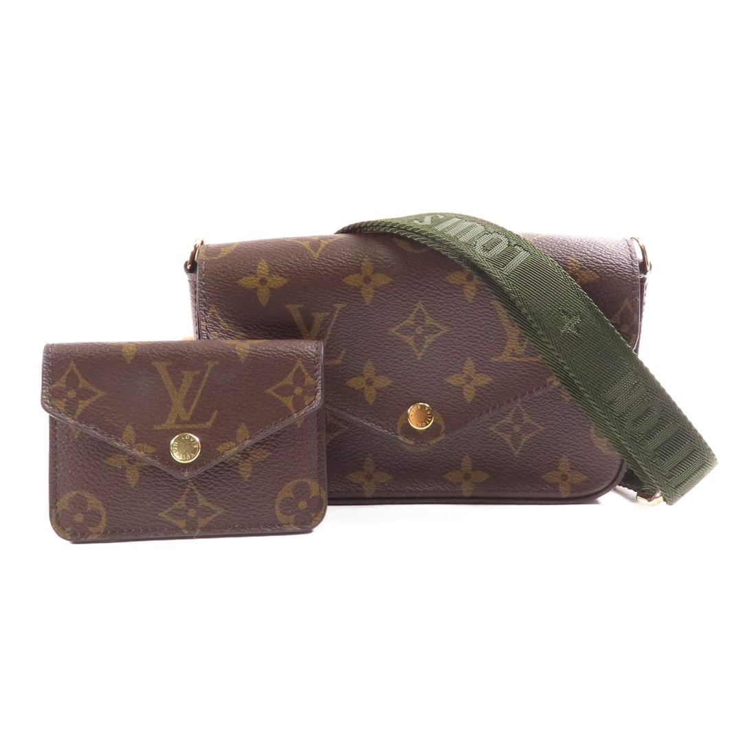 LOUIS VUITTON Monogram Felicie Strap & Go Golden Shoulder Back Bag Brown Green Shoulder Bag M800: Item Name: LOUIS VUITTON Monogram Felicie Strap & Go Golden Shoulder Back Bag Brown Green Shoulder Bag M800 Brand: LOUIS VUITTON Model No.: M80091 Size: x W:17cmH:10cm x D:3.5cm(W:6.7 inch x H:3.9 inc