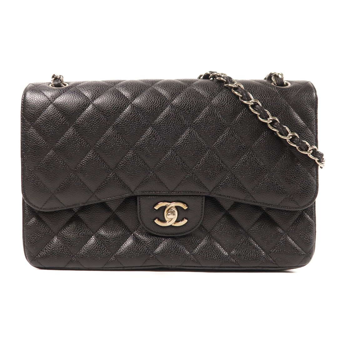 CHANEL Black Black Cowhide Leather Large Classic Silver Cross Shoulder Back Bag Shoulder Bag C: Item Name: CHANEL Black Black Cowhide Leather Large Classic Silver Cross Shoulder Back Bag Shoulder Bag C Brand: CHANEL Model No.: A58600 Size: x W:30cmH:21cm x D:9cm(W:11.8 inch x H:8.3 inch x D:3.5 