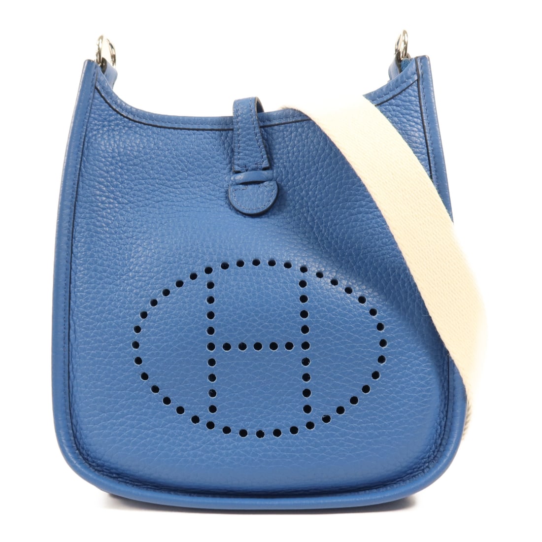 HERMES Clemence Leather Evelyne TPM Silver Shoulder Back Bag Mykonos Shoulder Bag Mykonos Blue White: Item Name: HERMES Clemence Leather Evelyne TPM Silver Shoulder Back Bag Mykonos Shoulder Bag Mykonos Blue White Brand: HERMES Model No.: D/Blue Size: x W:17cmH:18cm x D:5.5cm(W:6.7 inch x H:7.1 inch x