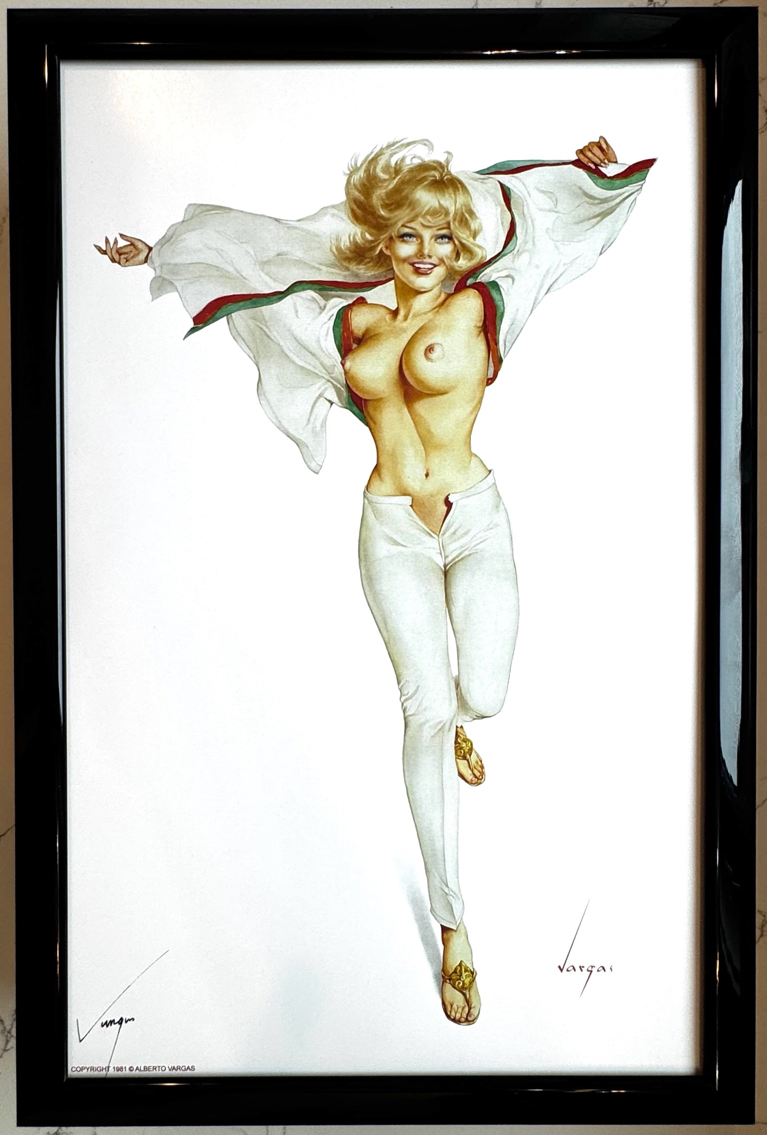 Alberto Vargas "Sorry I'm late. Did I hold up the game?" Playboy August 1967: This exquisite print, crafted between 1979 and 1984, carries the authentic signature of Alberto Vargas, who personally autographed it at a signing event just before his passing in 1982. Frame not Incl