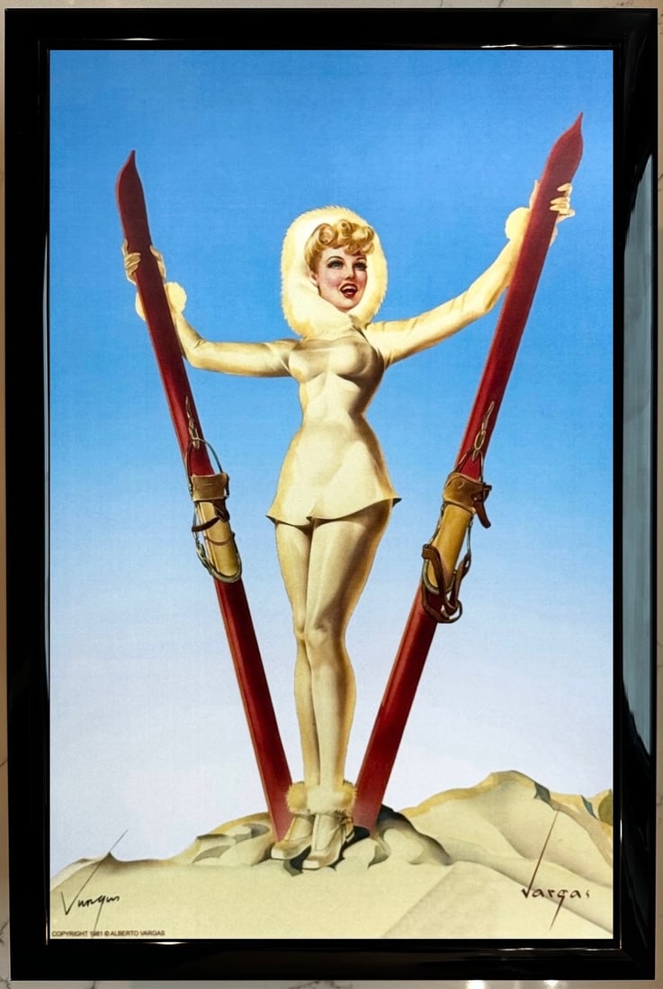 Alberto Vargas Ski Troops Girl American Weekly cover 1943.: This exquisite print, crafted between 1979 and 1984, carries the authentic signature of Alberto Vargas, who personally autographed it at a signing event just before his passing in 1982.this painting w
