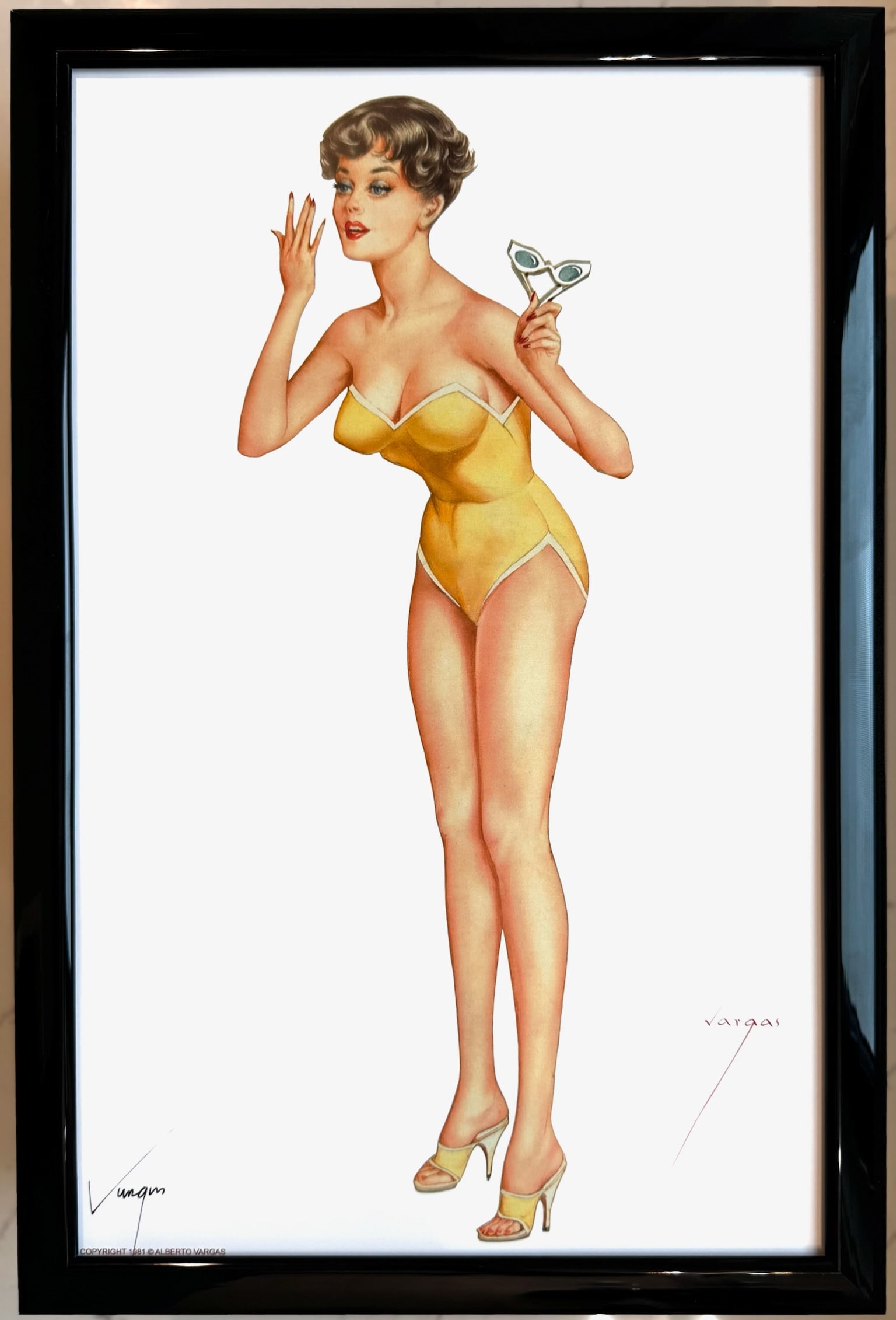 Alberto Vargas Rare Hidden In Cover Of Playboy August 1961: This exquisite print, crafted between 1979 and 1984, carries the authentic signature of Alberto Vargas, who personally autographed it at a signing event just before his passing in 1982. This painting