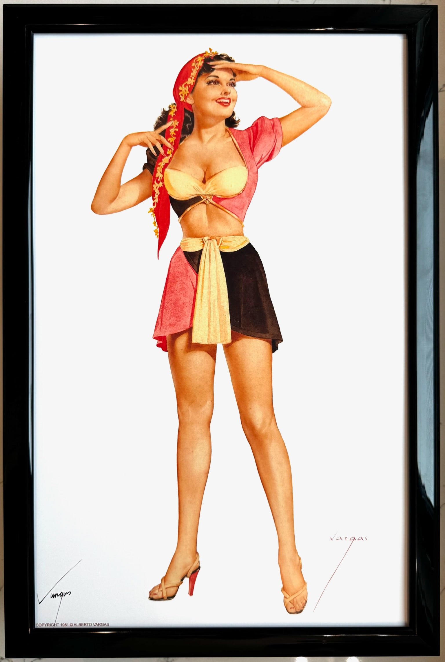 Alberto Vargas Pirate Vargas Girl: This exquisite print, crafted between 1979 and 1984, carries the authentic signature of Alberto Vargas, who personally autographed it at a signing event just before his passing in 1982. Frame not Incl