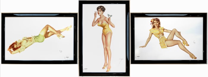 Alberto Vargas 3 prints Esquire 1943, Playboy Cover August 1961 and Pin-up In Yellow Dress 1943