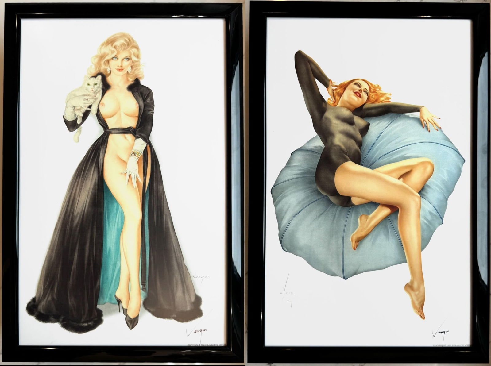 Alberto Vargas "I Never Go Out with Married Men, So Won't You Please Come In" and "Pillow Talk": This exquisite print, crafted between 1979 and 1984, carries the authentic signature of Alberto Vargas, who personally autographed it at a signing event just before his passing in 1982. Frame not Incl