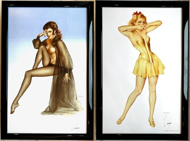Alberto Vargas "I'm told sex isn't good for one" and Girl in a Yellow Bustier Playboy October 1948